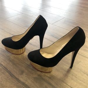 CHARLOTTE OLYMPIA DOLLY BLACK VELVET SUEDE IN SIZE 36